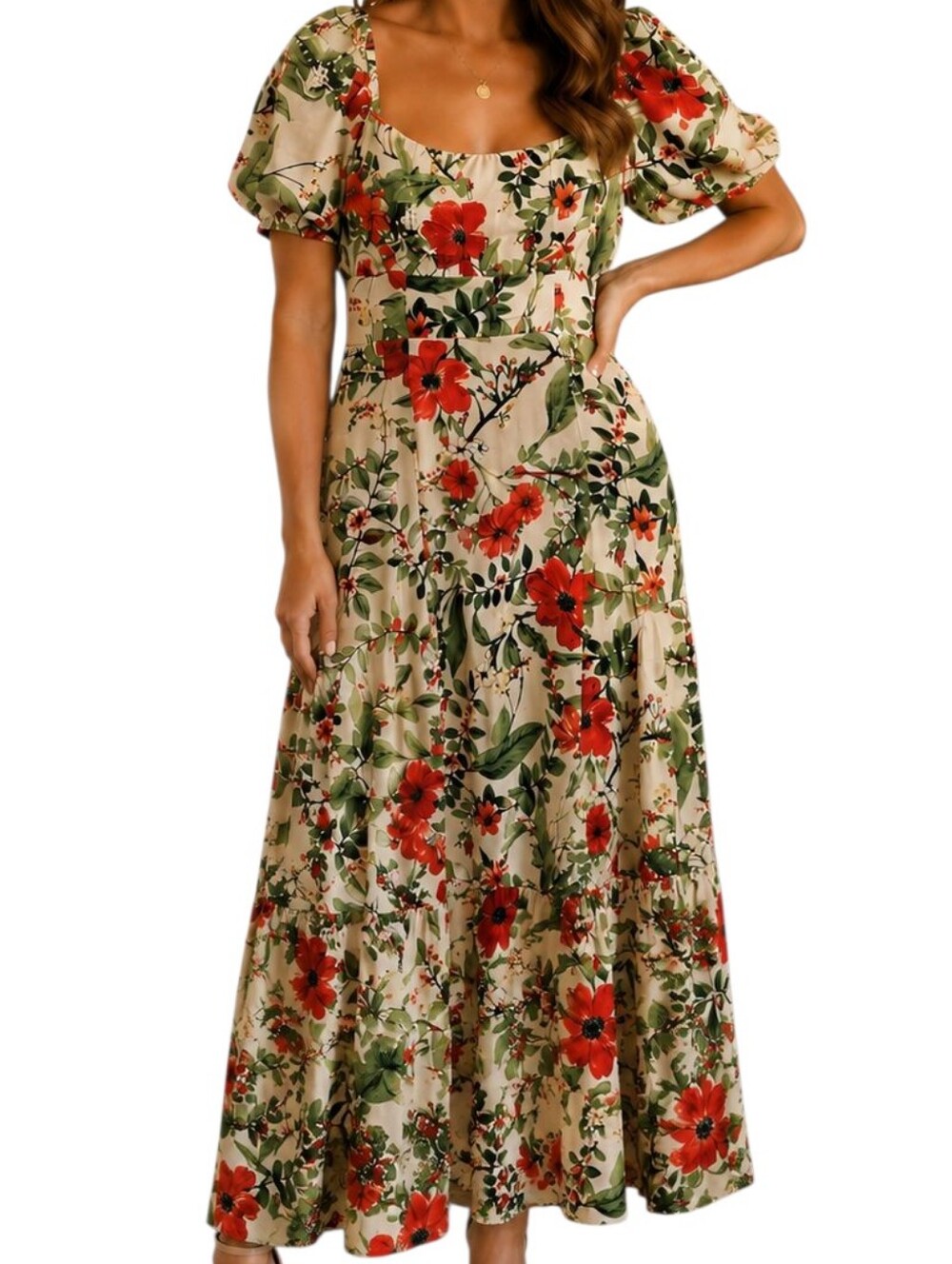 NWT London Times Floral Linen Blend Midi Dress Size 10 | Beige
